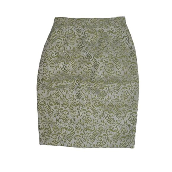 VINTAGE 90s Escada Couture jacquard brocade green‎ botanical pencil skirt XS - Picture 1 of 9